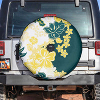 Yelow Teal Hibiscus Plumeria Floral Spare Tire Cover - Polynesian Pride