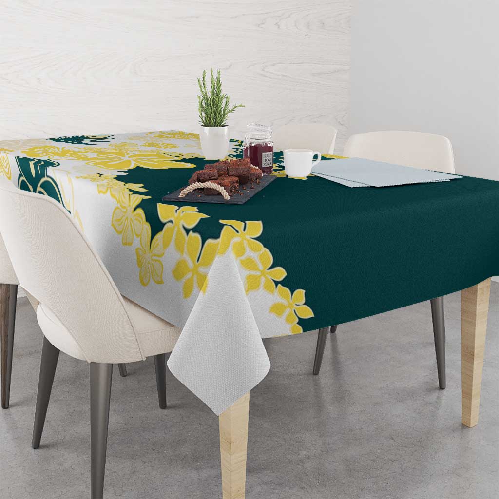 Yelow Teal Hibiscus Plumeria Floral Tablecloth - Polynesian Pride