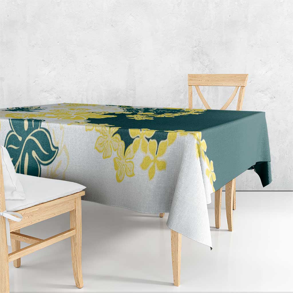 Yelow Teal Hibiscus Plumeria Floral Tablecloth - Polynesian Pride