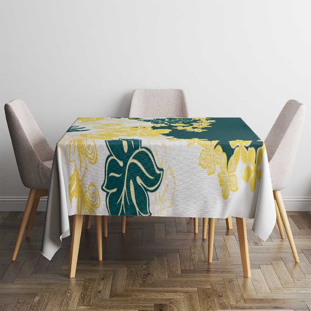 Yelow Teal Hibiscus Plumeria Floral Tablecloth - Polynesian Pride
