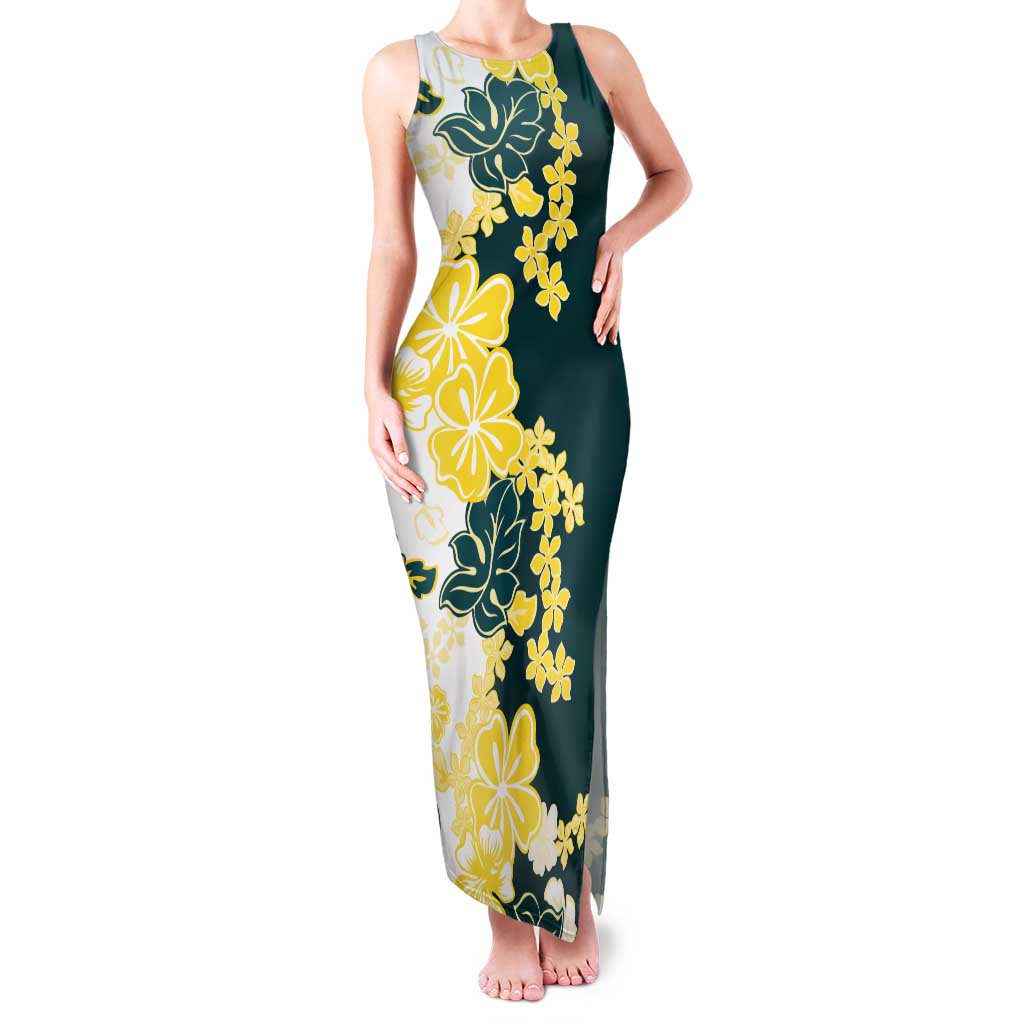 Yelow Teal Hibiscus Plumeria Floral Tank Maxi Dress - Polynesian Pride