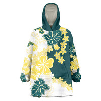 Yelow Teal Hibiscus Plumeria Floral Wearable Blanket Hoodie LT01 One Size Yellow - Polynesian Pride