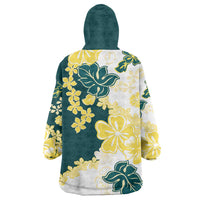 Yelow Teal Hibiscus Plumeria Floral Wearable Blanket Hoodie LT01 - Polynesian Pride