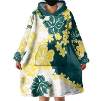Yelow Teal Hibiscus Plumeria Floral Wearable Blanket Hoodie LT01 - Polynesian Pride