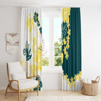 Yelow Teal Hibiscus Plumeria Floral Window Curtain - Polynesian Pride
