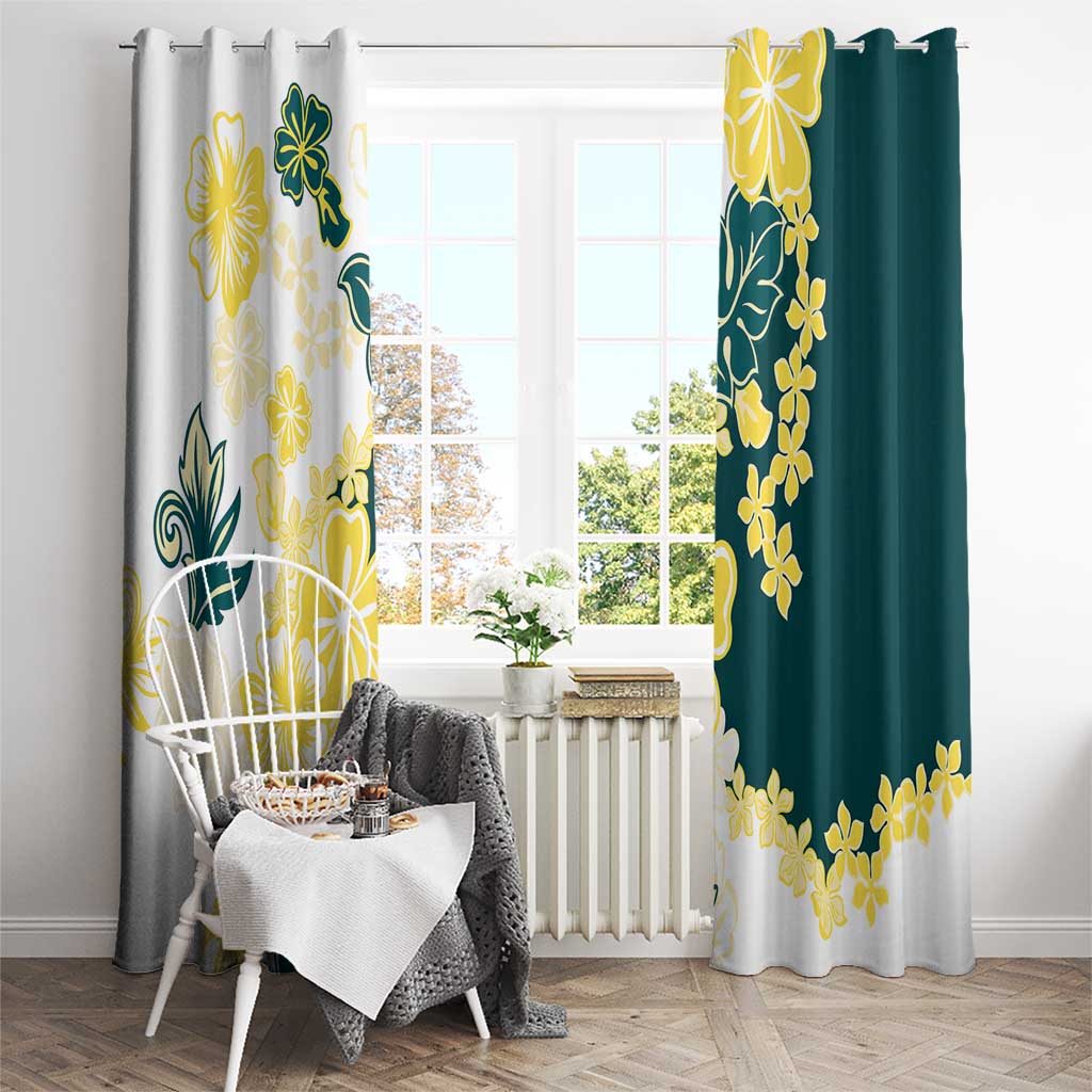 Yelow Teal Hibiscus Plumeria Floral Window Curtain - Polynesian Pride