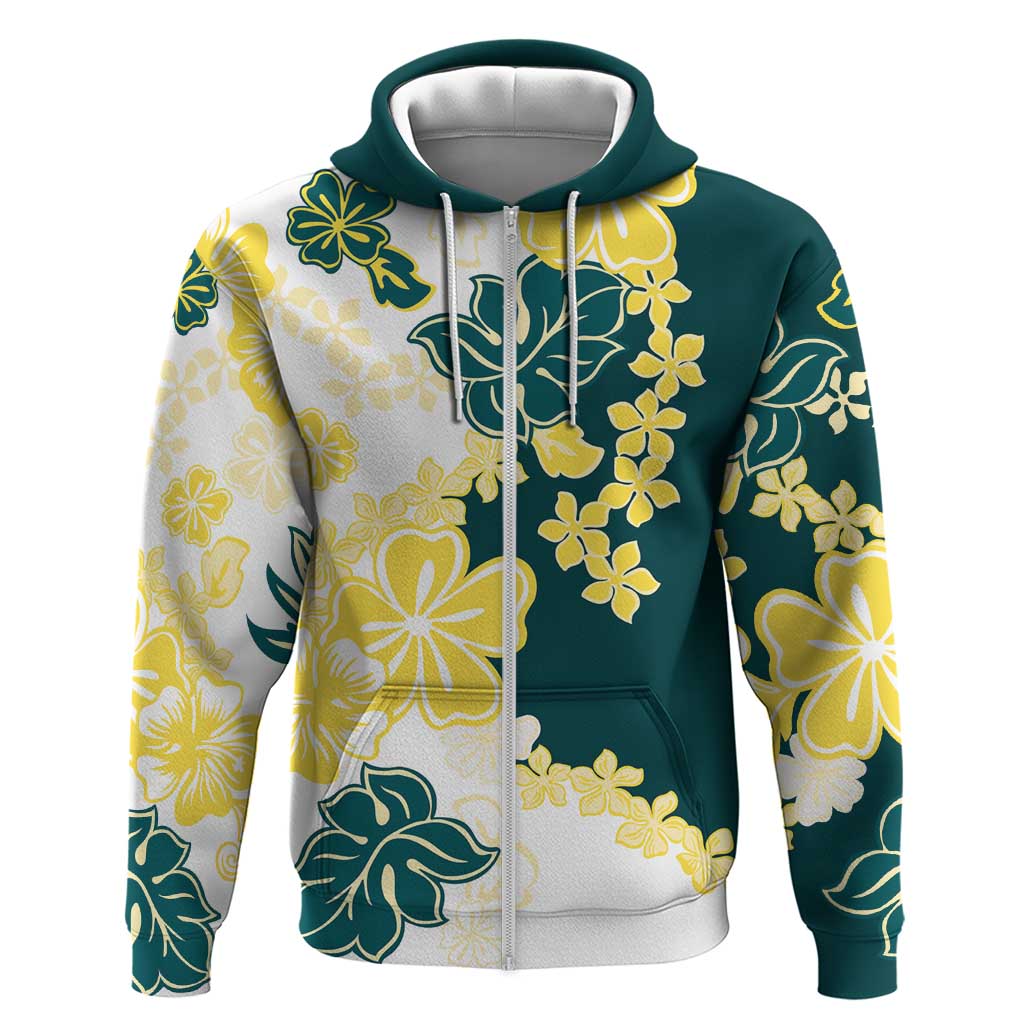 Yelow Teal Hibiscus Plumeria Floral Zip Hoodie LT01 Zip Hoodie Yellow - Polynesian Pride