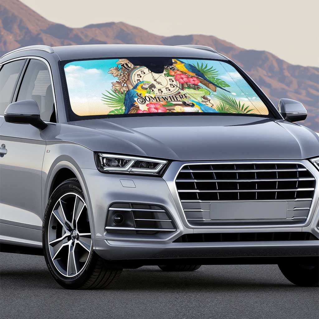 It's 5 o'clock Somewhere Auto Sun Shade Hawaiian Tropical Parrots - Polynesian Pride