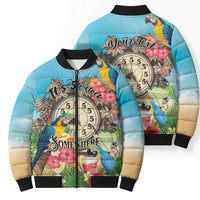 Personalized It's 5 o'clock Somewhere Bomber Puffer Jacket Hawaiian Tropical Parrots - Polynesian Pride