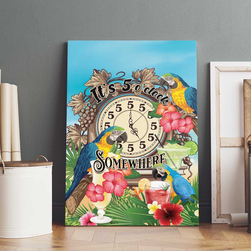It's 5 o'clock Somewhere Canvas Wall Art Hawaiian Tropical Parrots - Polynesian Pride