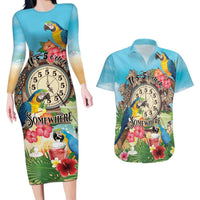 Personalized It's 5 o'clock Somewhere Couples Matching Long Sleeve Bodycon Dress and Hawaiian Shirt Hawaiian Tropical Parrots - Polynesian Pride