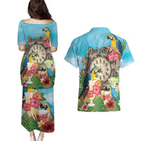 Personalized It's 5 o'clock Somewhere Couples Matching Puletasi and Hawaiian Shirt Hawaiian Tropical Parrots - Polynesian Pride