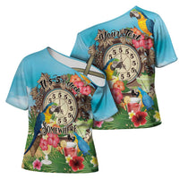 Personalized It's 5 o'clock Somewhere Cross Shoulder Shirt Hawaiian Tropical Parrots - Polynesian Pride