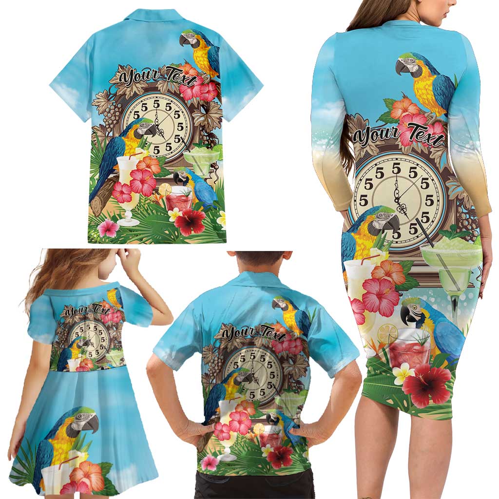 Personalized It's 5 o'clock Somewhere Family Matching Long Sleeve Bodycon Dress and Hawaiian Shirt Hawaiian Tropical Parrots - Polynesian Pride