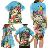 Personalized It's 5 o'clock Somewhere Family Matching Long Sleeve Bodycon Dress and Hawaiian Shirt Hawaiian Tropical Parrots - Polynesian Pride