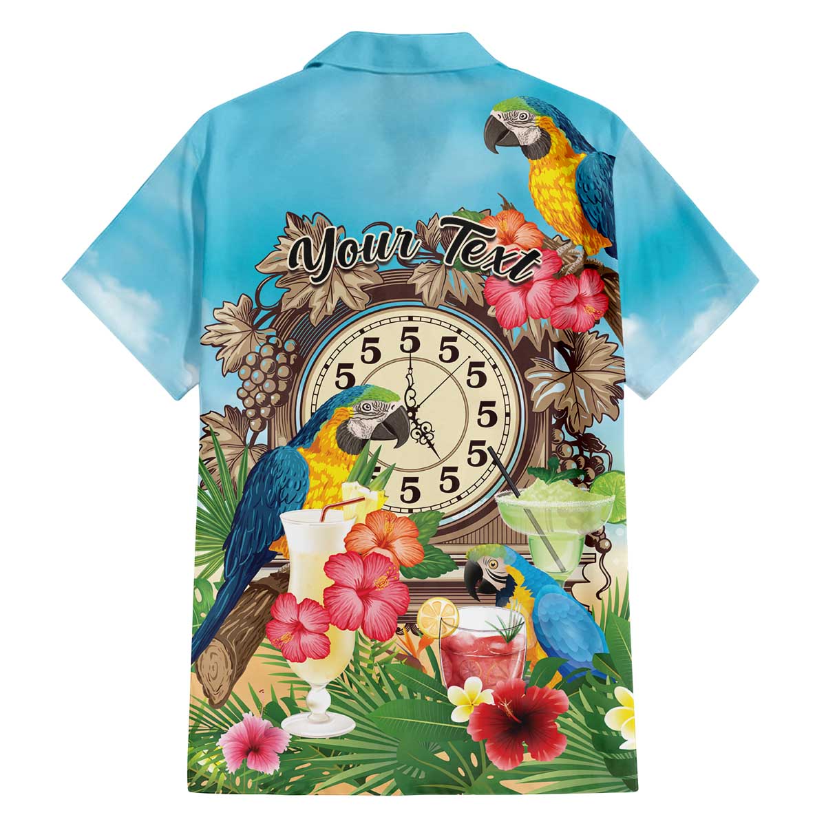 Personalized It's 5 o'clock Somewhere Family Matching Off The Shoulder Long Sleeve Dress and Hawaiian Shirt Hawaiian Tropical Parrots - Polynesian Pride