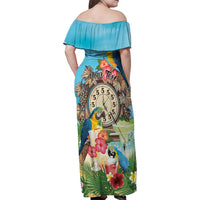 Personalized It's 5 o'clock Somewhere Family Matching Off Shoulder Maxi Dress and Hawaiian Shirt Hawaiian Tropical Parrots - Polynesian Pride