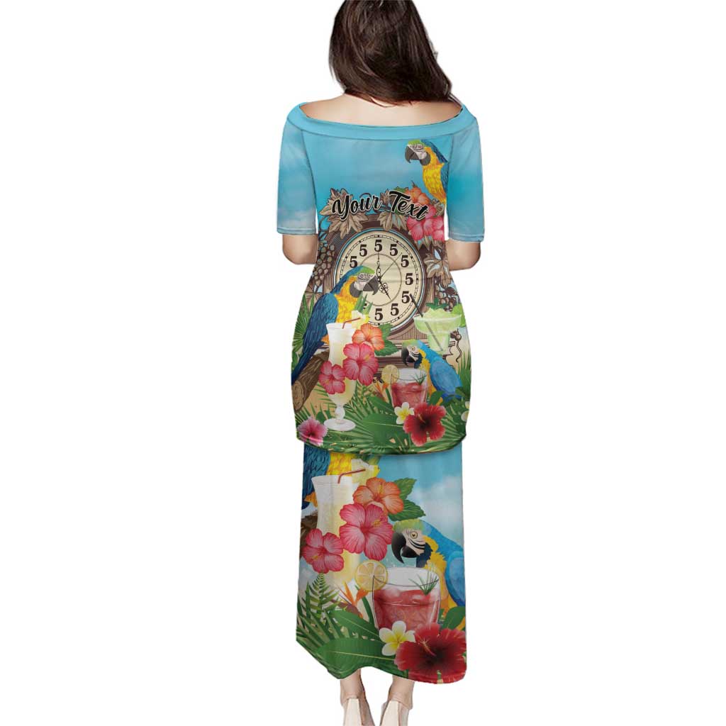 Personalized It's 5 o'clock Somewhere Family Matching Puletasi and Hawaiian Shirt Hawaiian Tropical Parrots - Polynesian Pride