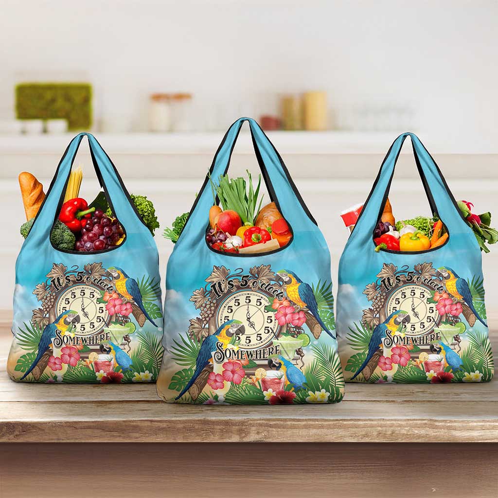 It's 5 o'clock Somewhere Grocery Bag Hawaiian Tropical Parrots - Polynesian Pride
