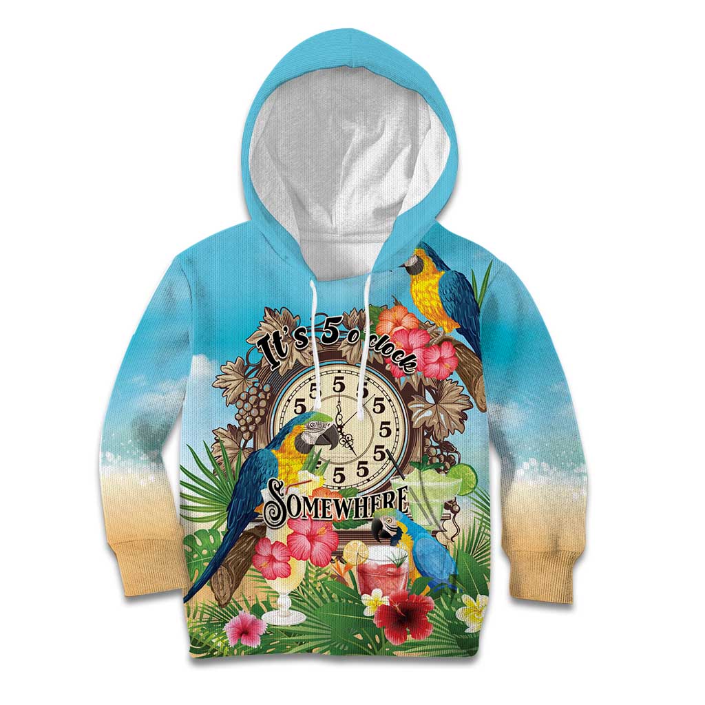 Personalized It's 5 o'clock Somewhere Kid Hoodie Hawaiian Tropical Parrots - Polynesian Pride