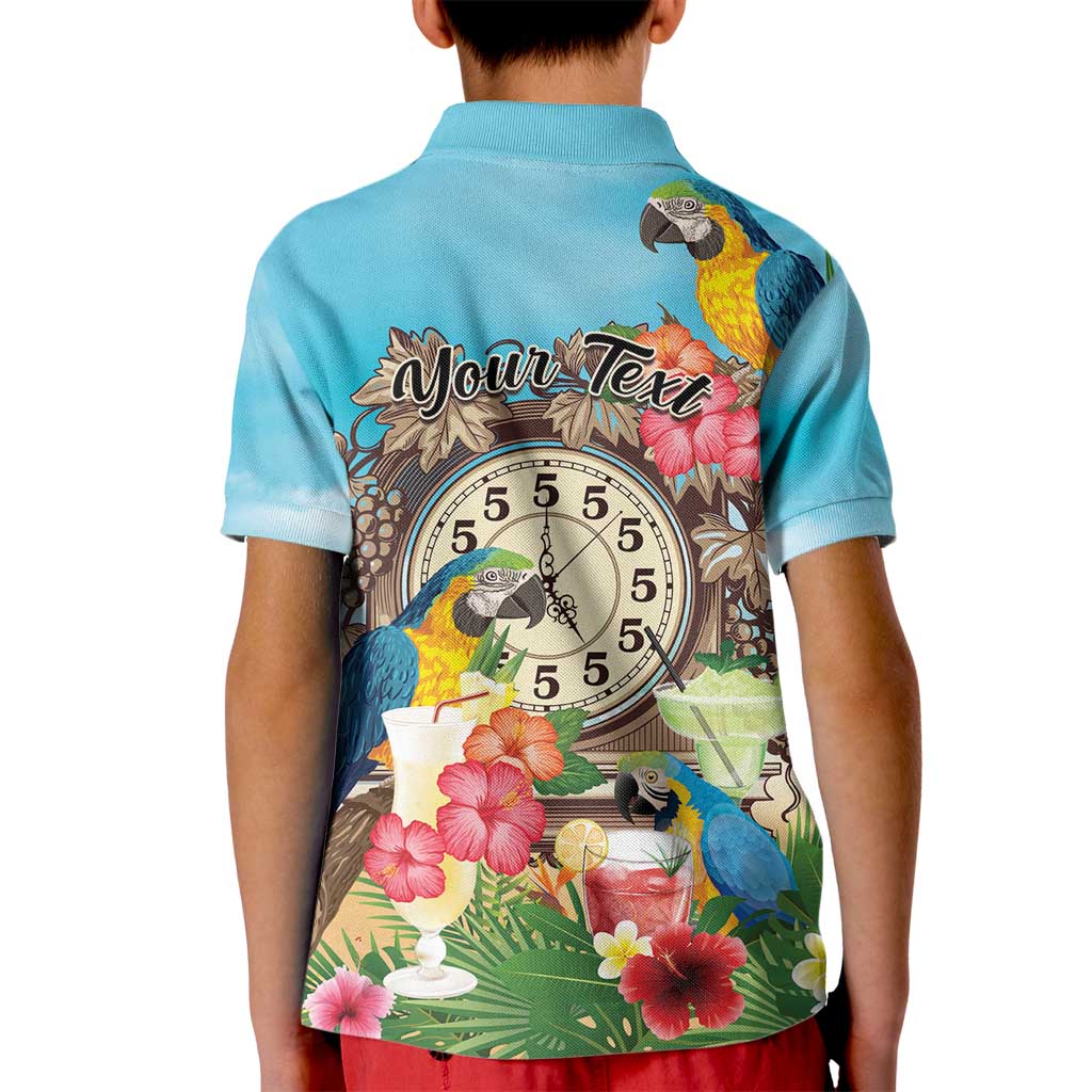 Personalized It's 5 o'clock Somewhere Kid Polo Shirt Hawaiian Tropical Parrots - Polynesian Pride