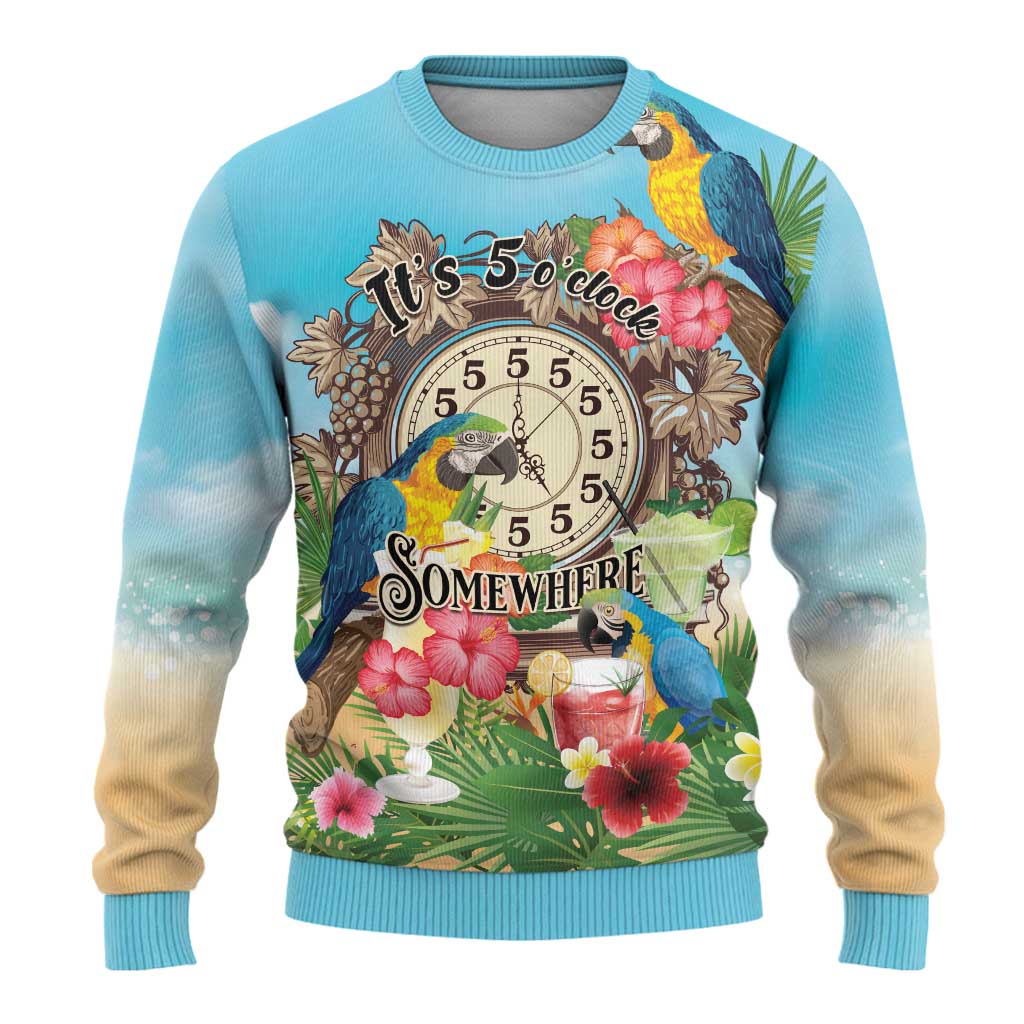 It's 5 o'clock Somewhere Ugly Christmas Sweater Hawaiian Tropical Parrots - Polynesian Pride