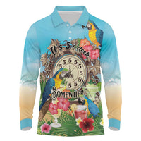 Personalized It's 5 o'clock Somewhere Long Sleeve Polo Shirt Hawaiian Tropical Parrots - Polynesian Pride