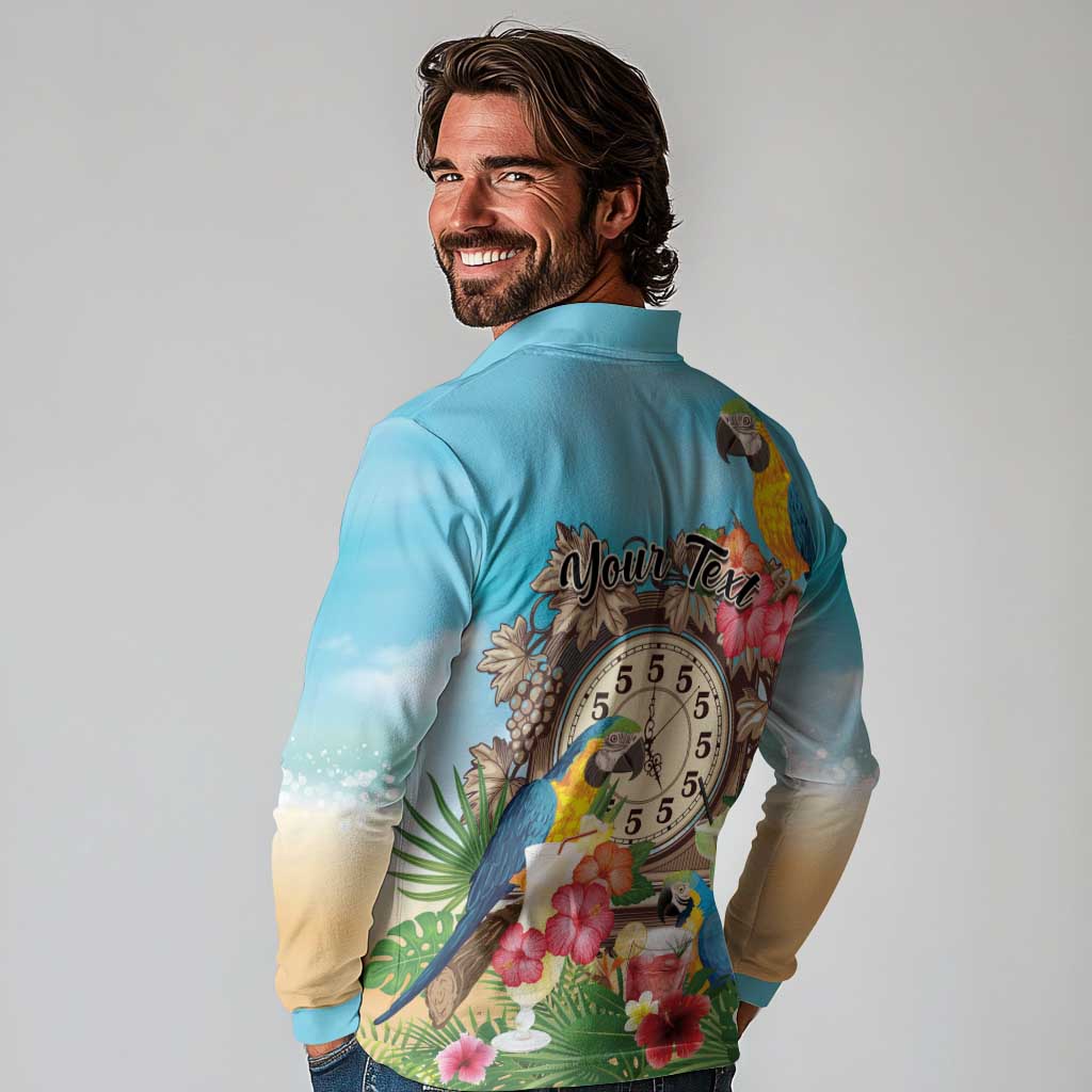 Personalized It's 5 o'clock Somewhere Long Sleeve Polo Shirt Hawaiian Tropical Parrots - Polynesian Pride