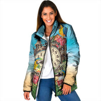Personalized It's 5 o'clock Somewhere Padded Jacket Hawaiian Tropical Parrots - Polynesian Pride