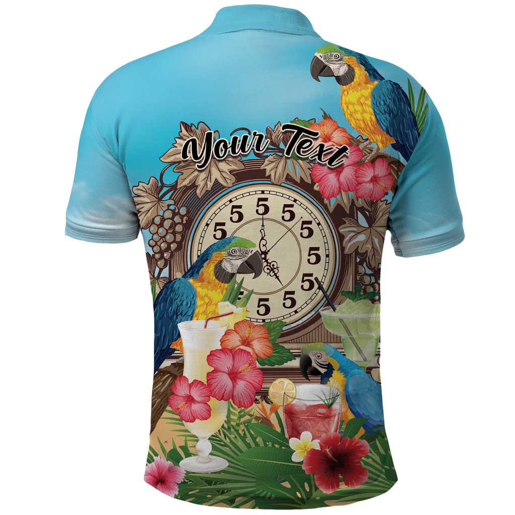 Personalized It's 5 o'clock Somewhere Polo Shirt Hawaiian Tropical Parrots - Polynesian Pride