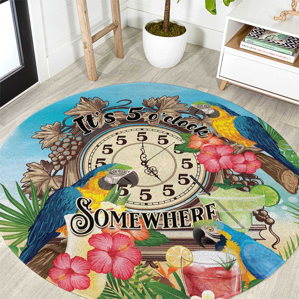 It&#39;s 5 o&#39;clock Somewhere Round Carpet Hawaiian Tropical Parrots - Polynesian Pride