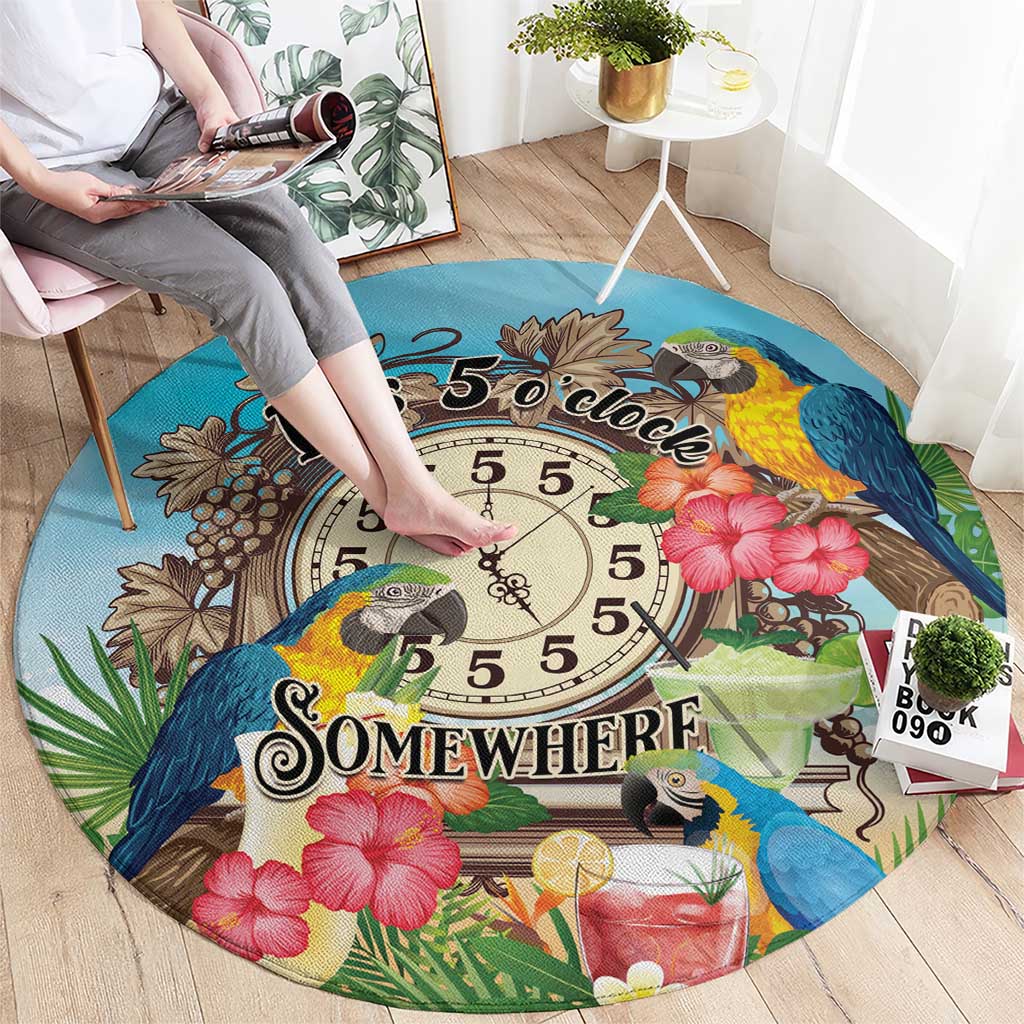 It's 5 o'clock Somewhere Round Carpet Hawaiian Tropical Parrots - Polynesian Pride
