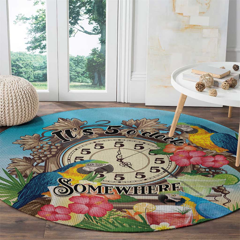 It's 5 o'clock Somewhere Round Carpet Hawaiian Tropical Parrots - Polynesian Pride