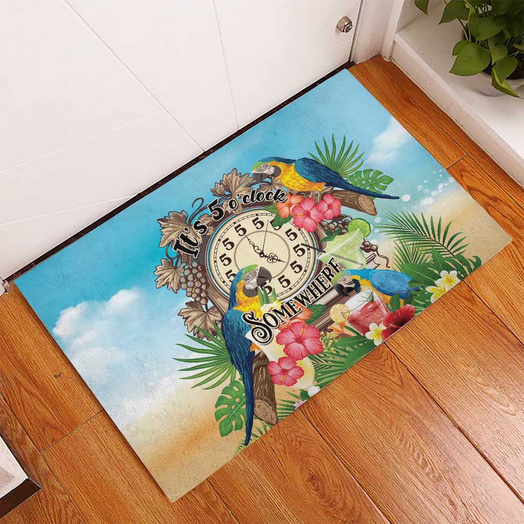 It's 5 o'clock Somewhere Rubber Doormat Hawaiian Tropical Parrots - Polynesian Pride