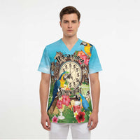 Personalized It's 5 o'clock Somewhere Scrub Top Hawaiian Tropical Parrots - Polynesian Pride