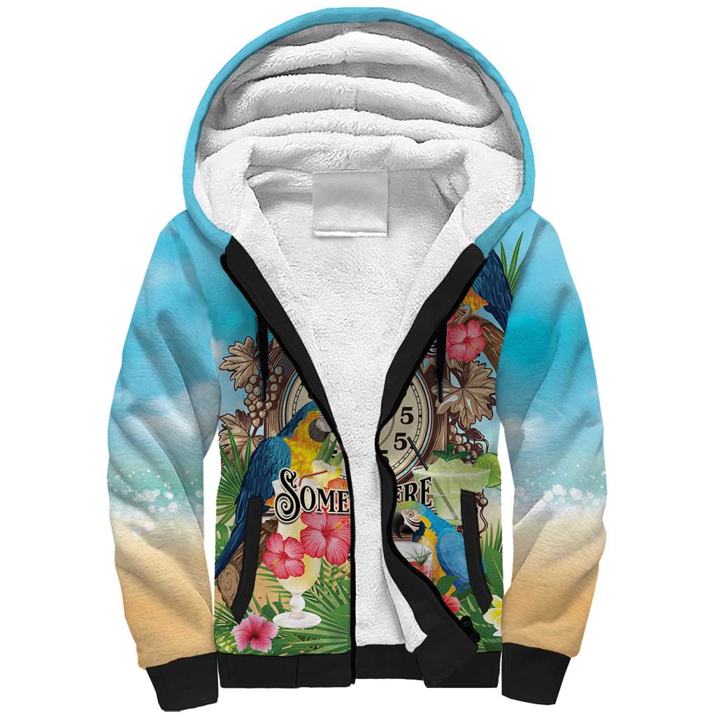 Personalized It's 5 o'clock Somewhere Sherpa Hoodie Hawaiian Tropical Parrots - Polynesian Pride