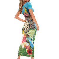 Personalized It's 5 o'clock Somewhere Short Sleeve Bodycon Dress Hawaiian Tropical Parrots - Polynesian Pride
