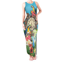 Personalized It's 5 o'clock Somewhere Tank Maxi Dress Hawaiian Tropical Parrots - Polynesian Pride