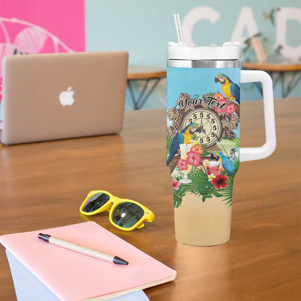 Personalized It's 5 o'clock Somewhere Tumbler With Handle Hawaiian Tropical Parrots - Polynesian Pride