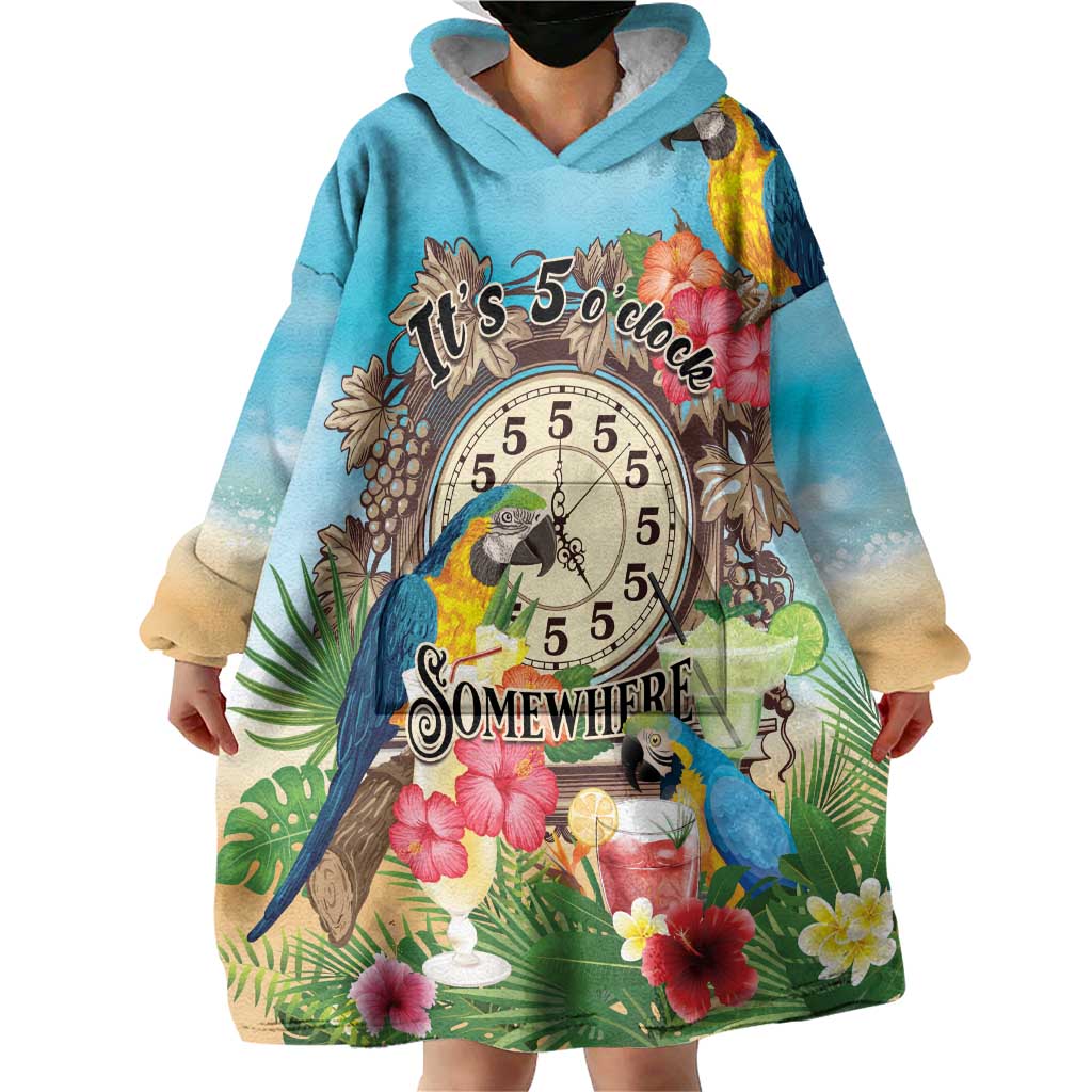 Personalized It's 5 o'clock Somewhere Wearable Blanket Hoodie Hawaiian Tropical Parrots - Polynesian Pride