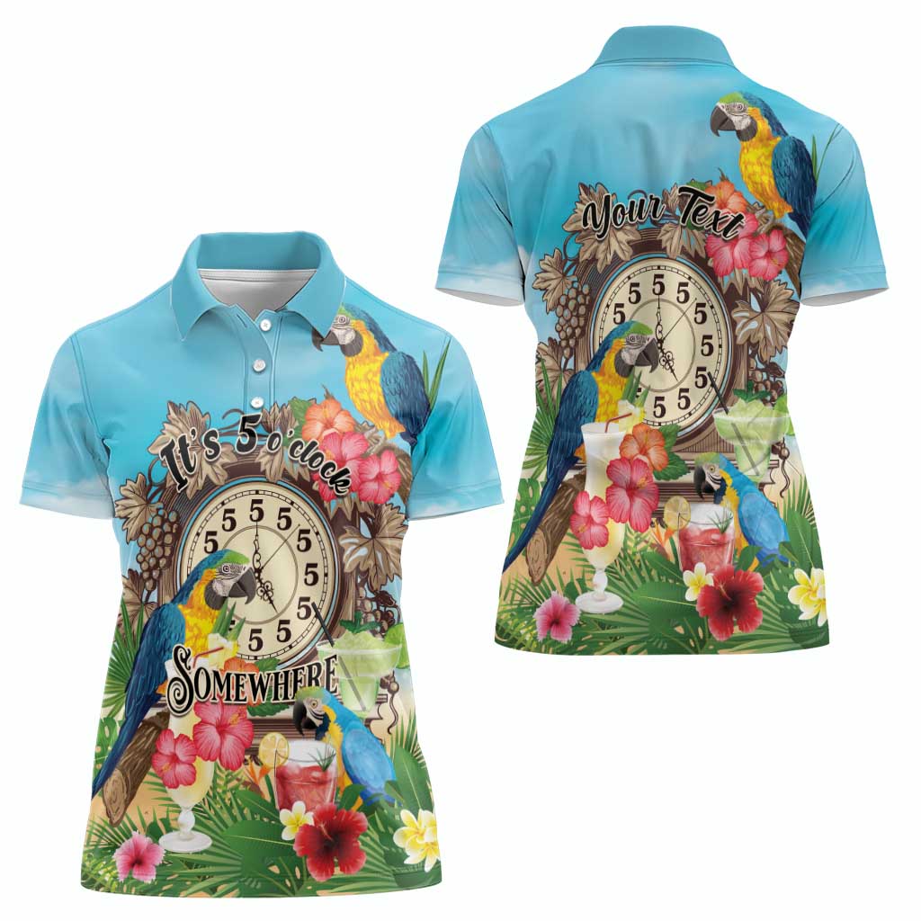 Personalized It's 5 o'clock Somewhere Women Polo Shirt Hawaiian Tropical Parrots - Polynesian Pride
