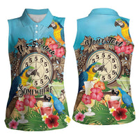 Personalized It's 5 o'clock Somewhere Women Sleeveless Polo Shirt Hawaiian Tropical Parrots - Polynesian Pride