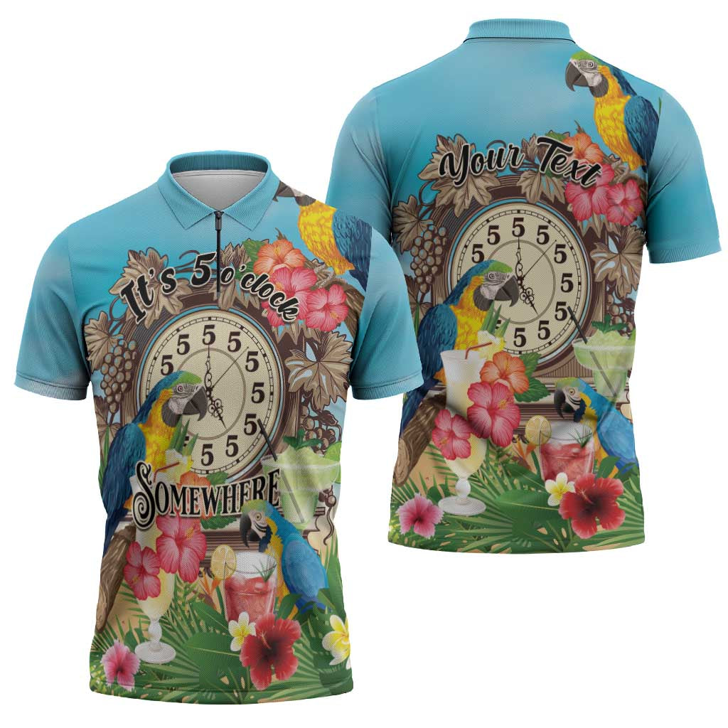 Personalized It's 5 o'clock Somewhere Zipper Polo Shirt Hawaiian Tropical Parrots - Polynesian Pride
