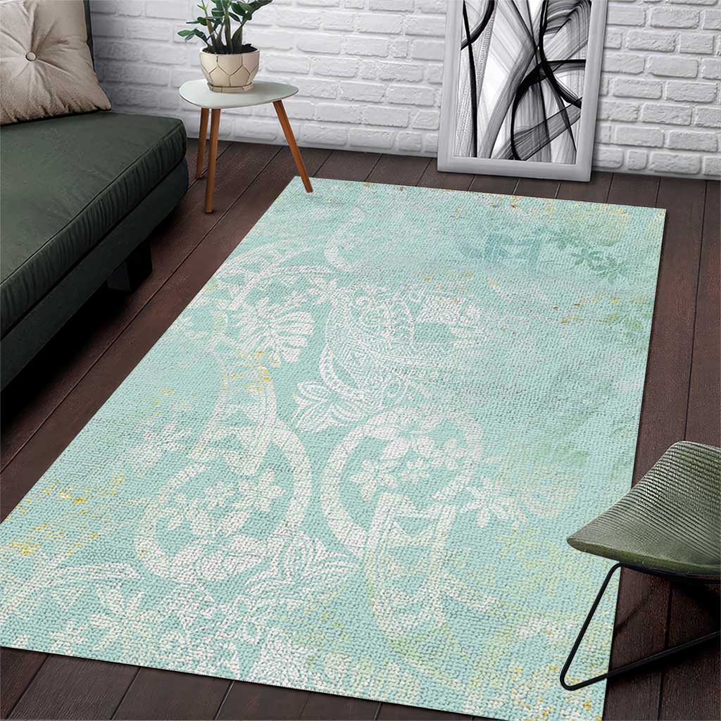 Polynesian Tiare Monstera Seafoam Green Area Rug Liquid Style - Polynesian Pride