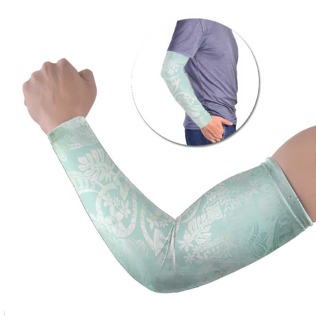 Polynesian Tiare Monstera Seafoam Green Arm Sleeves Liquid Style LT01 Set of 2 Green - Polynesian Pride