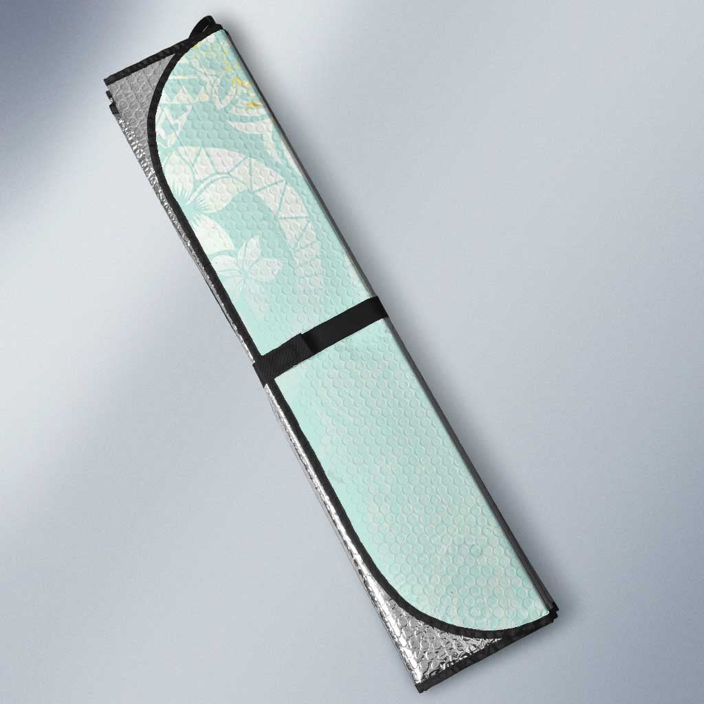 Polynesian Tiare Monstera Seafoam Green Auto Sun Shade Liquid Style - Polynesian Pride