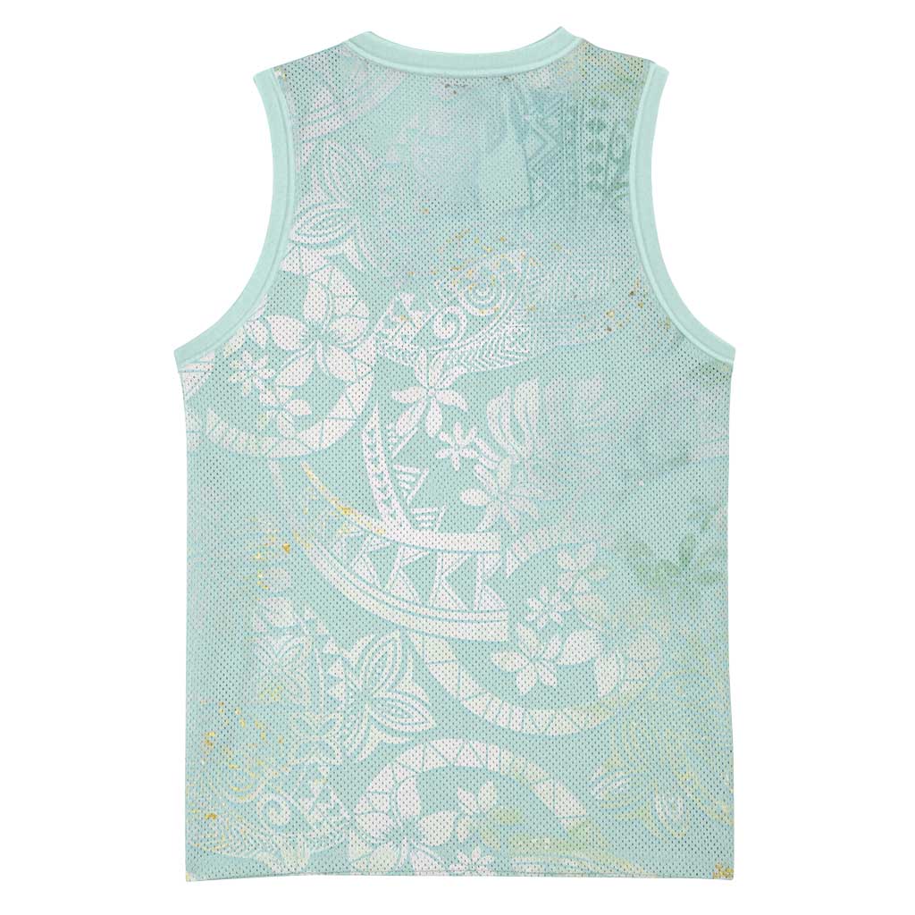 Polynesian Tiare Monstera Seafoam Green Basketball Jersey Liquid Style - Polynesian Pride