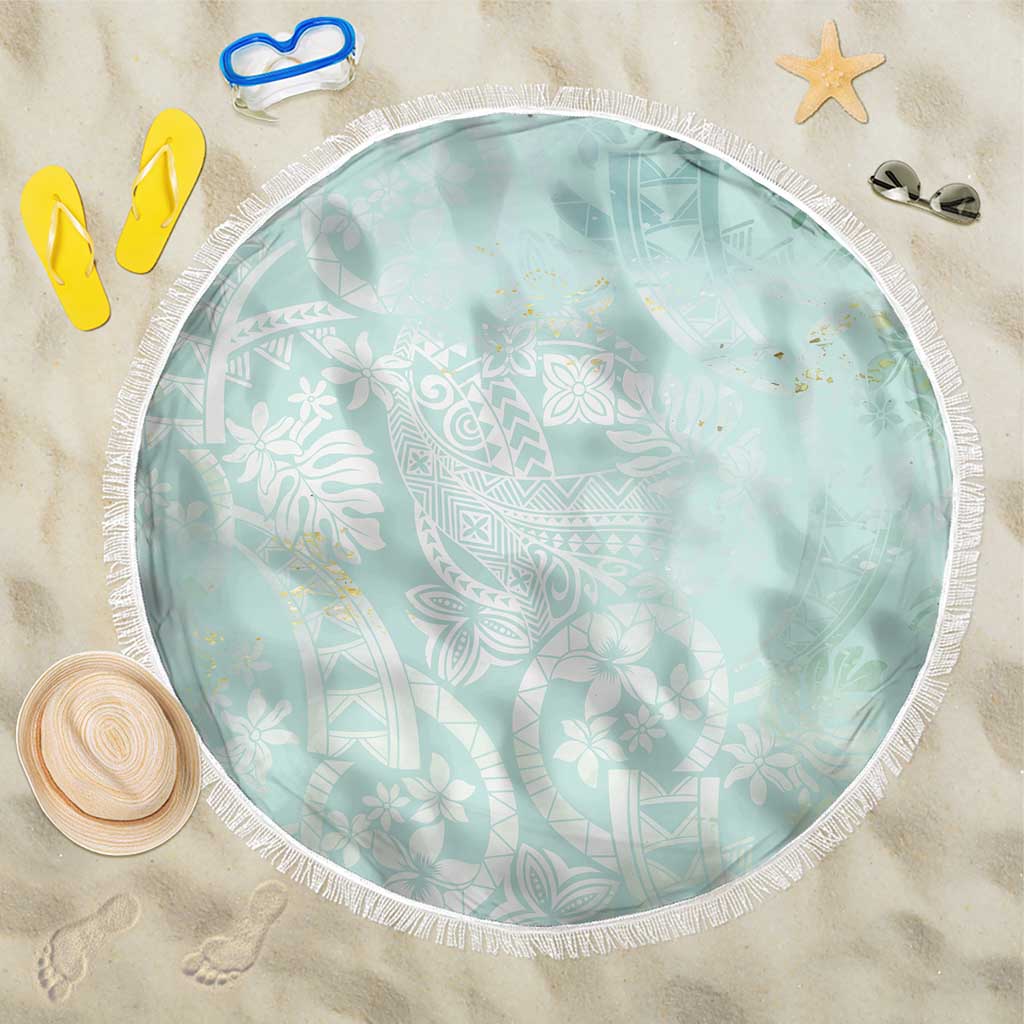 Polynesian Tiare Monstera Seafoam Green Beach Blanket Liquid Style - Polynesian Pride