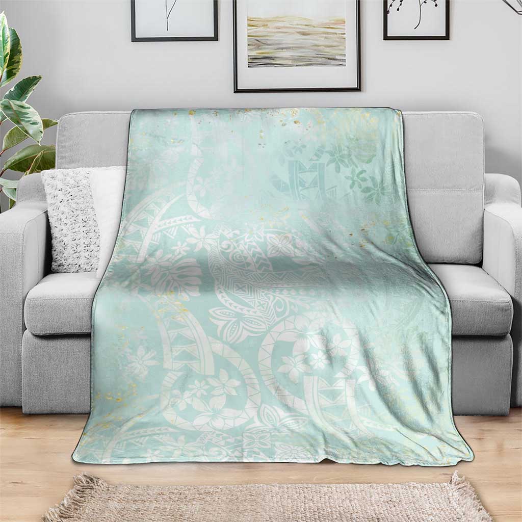 Polynesian Tiare Monstera Seafoam Green Blanket Liquid Style - Polynesian Pride