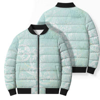 Polynesian Tiare Monstera Seafoam Green Bomber Puffer Jacket Liquid Style - Polynesian Pride